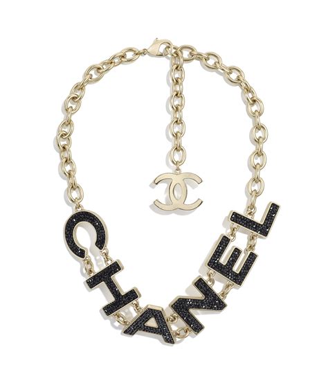 chanel con strass|Long Pendant Necklace Metal & Strass Gold, Black & Silver.